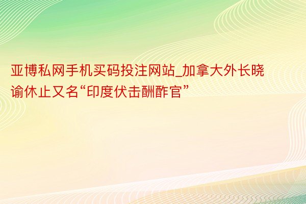亚博私网手机买码投注网站_加拿大外长晓谕休止又名“印度伏击酬酢官”
